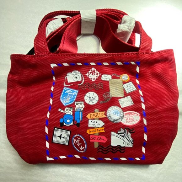 Karl Lagerfeld Paris Cannes Mini Canvas Tote in Crimson Multi - Picture 1 of 6